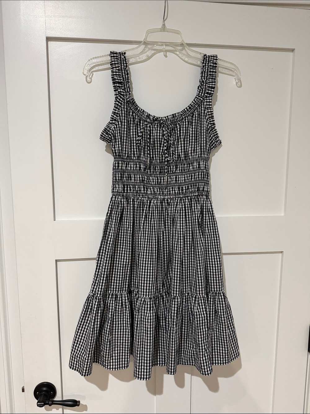 Michael Kors Black & White Gingham Smocked Sundress